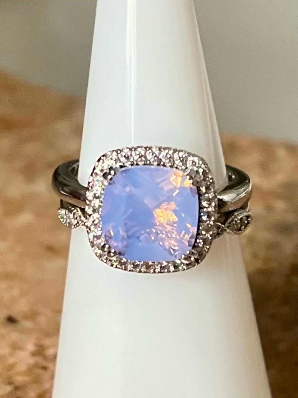 Bomb Party RETRO RBP2312 Genuine Pink Moonstone on Rhodium Sz 6 Ring Set